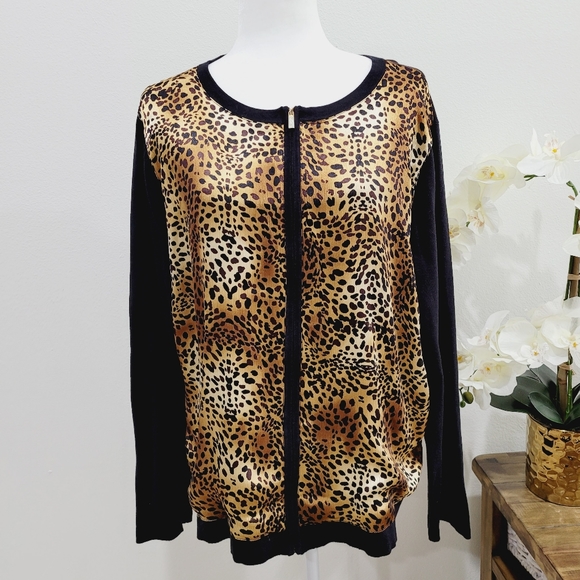 Jones New York Leopard Long Sleeve Cardigan Jacket Size 2X - Picture 1 of 7